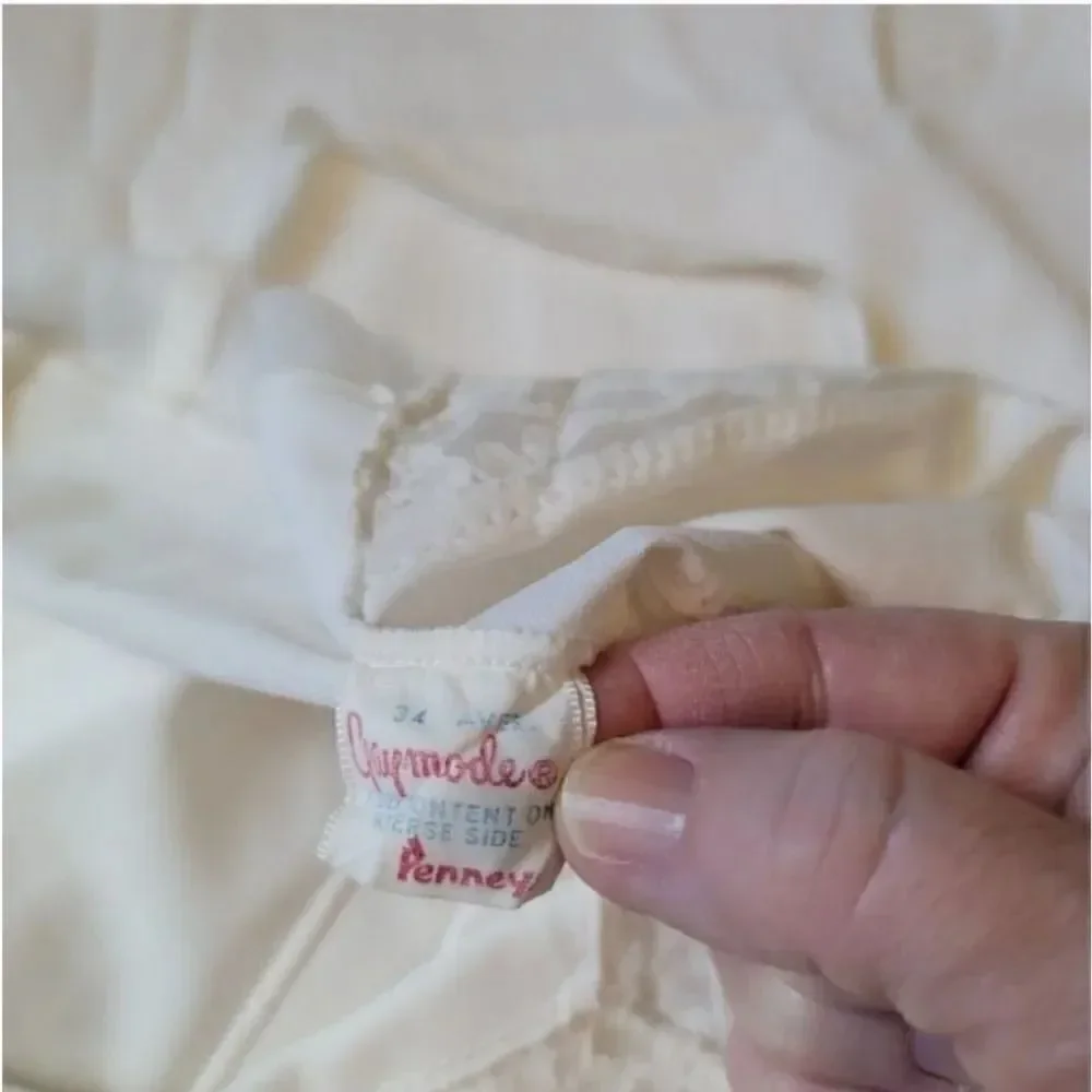Vintage 60's Penneys Gaymode Ivory Woven Satin and Lace Slip Size 34 Avg/Small - Picture 9 of 11